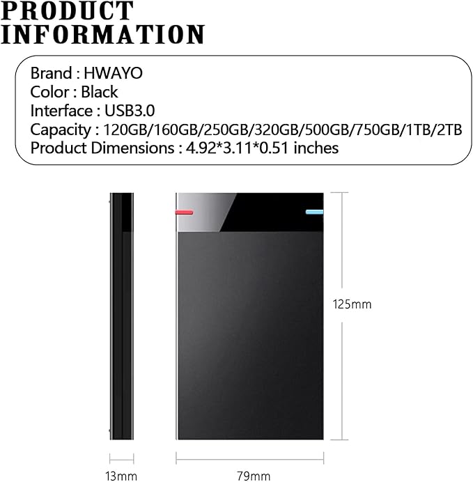 2.5'' 120GB Ultra Slim Portable External Hard Drive USB3.0 HDD Storage for PC, Desktop, Laptop, MacBook, Chromebook, HDDRBUSB3.0