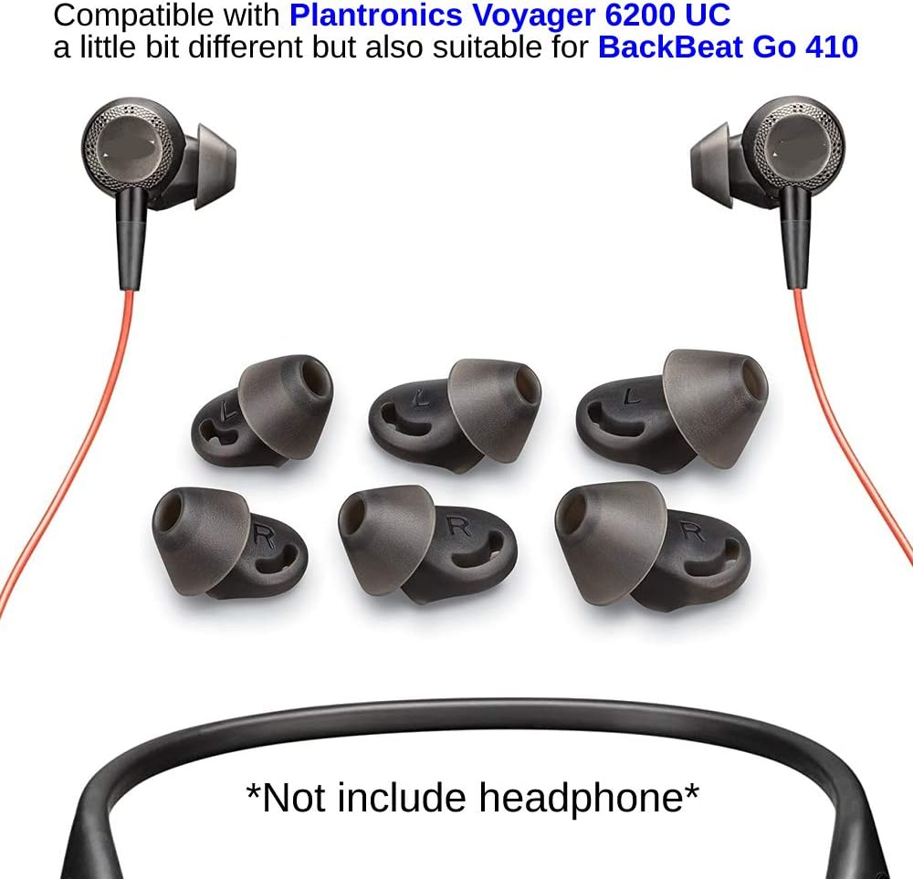 3pair Voyager 6200 UC Eartips Replacement,in-Ear Gels Kit for Plantronics Backbeat Go 410 Headphone SML-Black