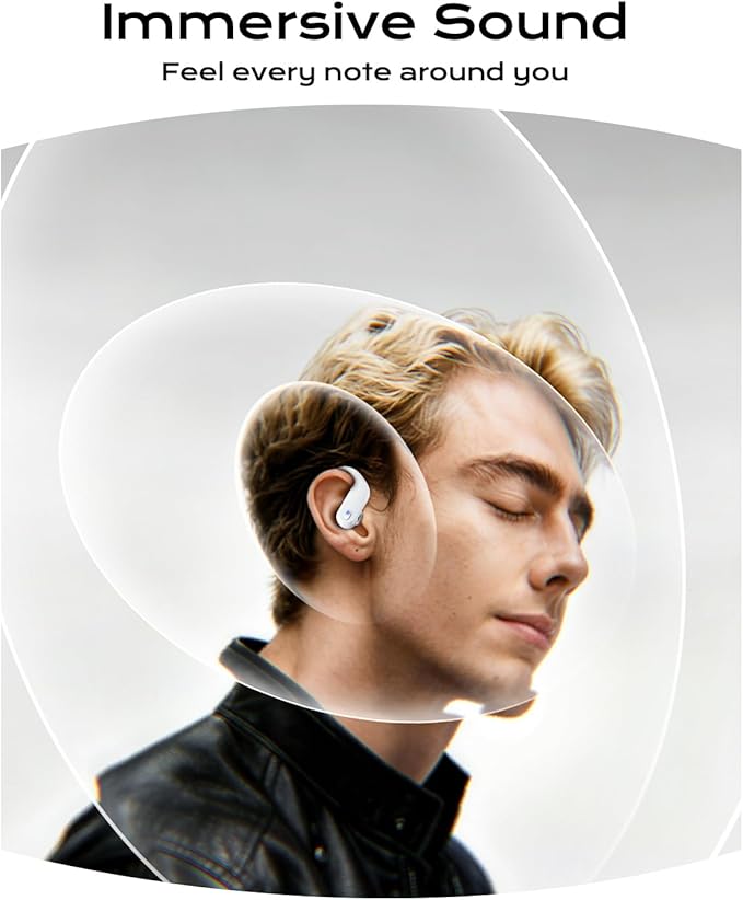Bluetooth Earbuds with Ear Hooks, Wireless Sport Headphones with LED Display Charging Case, HiFi Stereo, Noise Cancelling, IPX7 Waterproof, in-Ear Workout Earphones with Mic-Pearly