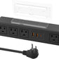 HHSOET Under Desk Power Strip with 3M Adhesive, Removable Under Desktop Mount Plug with 30W Fast Charging USB C and USB A Ports, 4 Outlet Under Table Surge Protector 1200J, 6FT Extension Cord. (Black)