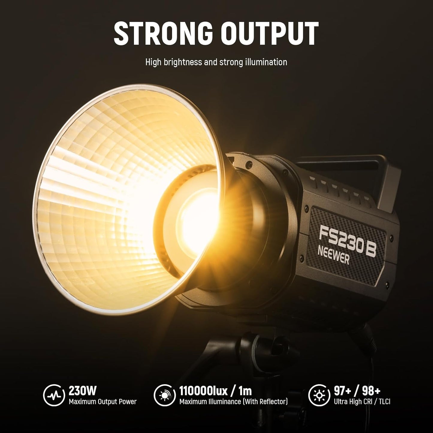 NEEWER FS230B LED Video Light 2.4G/APP Control, 230W Bi Color COB Silent Photography Continuous Output Lighting with 4 PWM Dimming Types, 110000lux/m, 2700K-6500K, CRI 97+, 12 Scenes, Bowens Mount
