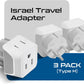 Ceptics Israel Plug Adapter - 2 in 1 Type H Adapter, US to Jersusalem Plug Adapter - Israel, Palestine Travel Adapter Plug, - Dual USA Inputs, CE, RoHS - 3 Pack