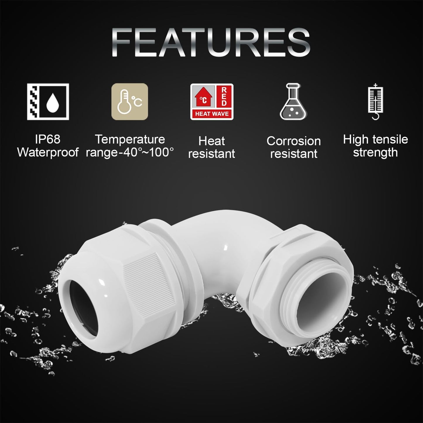 LeMotech M12 Cable Gland, 90 Degree Adjustable 4-8mm Strain Relief, Cord Connectors Nylon Joints with Gaskets, 2 Pcs, Grey