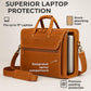 Luxorro Full Grain Leather Briefcase for Men, Light Brown, 17"(W) x 13"(H) x 5"(D), Fits 15.6 Inch Laptop