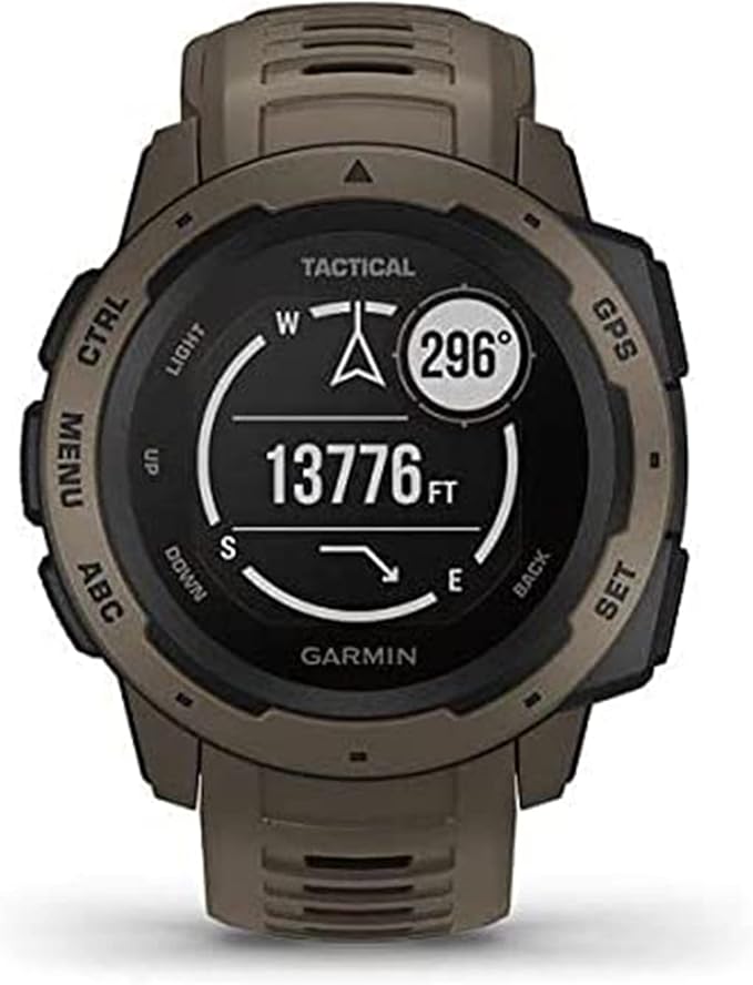Garmin 010-02064-71 Instinct Tactical, Rugged GPS Watch, Tactical Specific Features, Constructed to U.S. Military Standard 810G for Thermal, Shock and Water Resistance, Tan