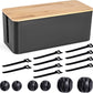 Cable Management Box - Wooden Style Cord Organizer Box to Hide Wires & Power Strips | Desk Computer Cable Organizer Box | Safe ABS Material | 12.6" (L) x 5.3" (W) 4.9" (H) | for Home & Office - Black