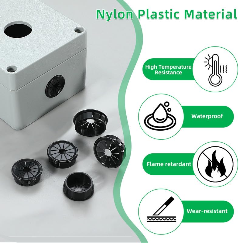 15PCS Cable Grommets, 1-1/2"(38mm) Desk Hole Cover Petal Shaped Buckle Type Nylon Snap Bushing Grommet, Wire Hole Cover Insert for Cables and Cords Management and Protection of Cabinet, Black
