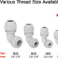 LeMotech M12 Cable Gland, 90 Degree Adjustable 4-8mm Strain Relief, Cord Connectors Nylon Joints with Gaskets, 2 Pcs, Grey