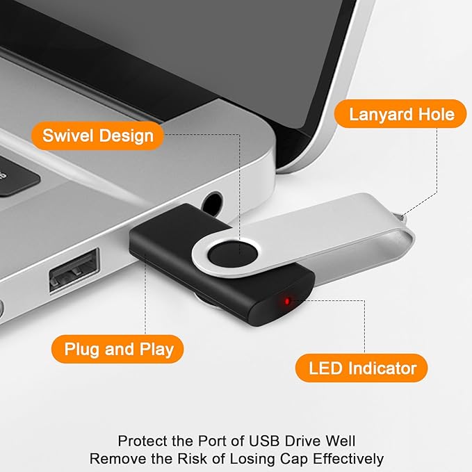 8GB Flash Drive 10 Pack Bulk USB Flash Drives, USB2.0 Thumb Drive USB Stick for Data Storage Backup, Jump Drive Pen Drive Zip Drive Memory Stick with Indicator, USB Storage Flash Drive Swivel Design