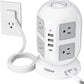 Tower Power Strip Surge Protector 10 Ft, TESSAN Flat Plug Extension Cord with Multiple Outlets, 8 AC Outlets, 4 USB Ports, 1 Built-in USB Cable, Desk Charging Station for Home Dorm Office