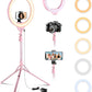 Aureday 14'' Pink Selfie Ring Light with 62'' Tripod Stand and Phone Holder, Dimmable LED Phone Ringlight for Makeup/Video Recording/Photography, Circle Lighting for Cell Phones&Lightweight Cameras