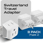 Ceptics Switzerland Travel Adapter Plug with Dual USA Input - Power - Type J (3 Pack) - Ultra Compact - Safe Grounded Perfect for Cell Phones, Laptops, Camera Chargers and More (CT-11A)