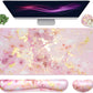 Large Mouse Pad and Keyboard Wrist Rest, Desk Pad for Keyboard and Mouse, 4-in-1 Large Gaming Mouse Pad with Wrist Support, Non-Slip Desk Mat for Home Office Study Game-Pink Gold Marble