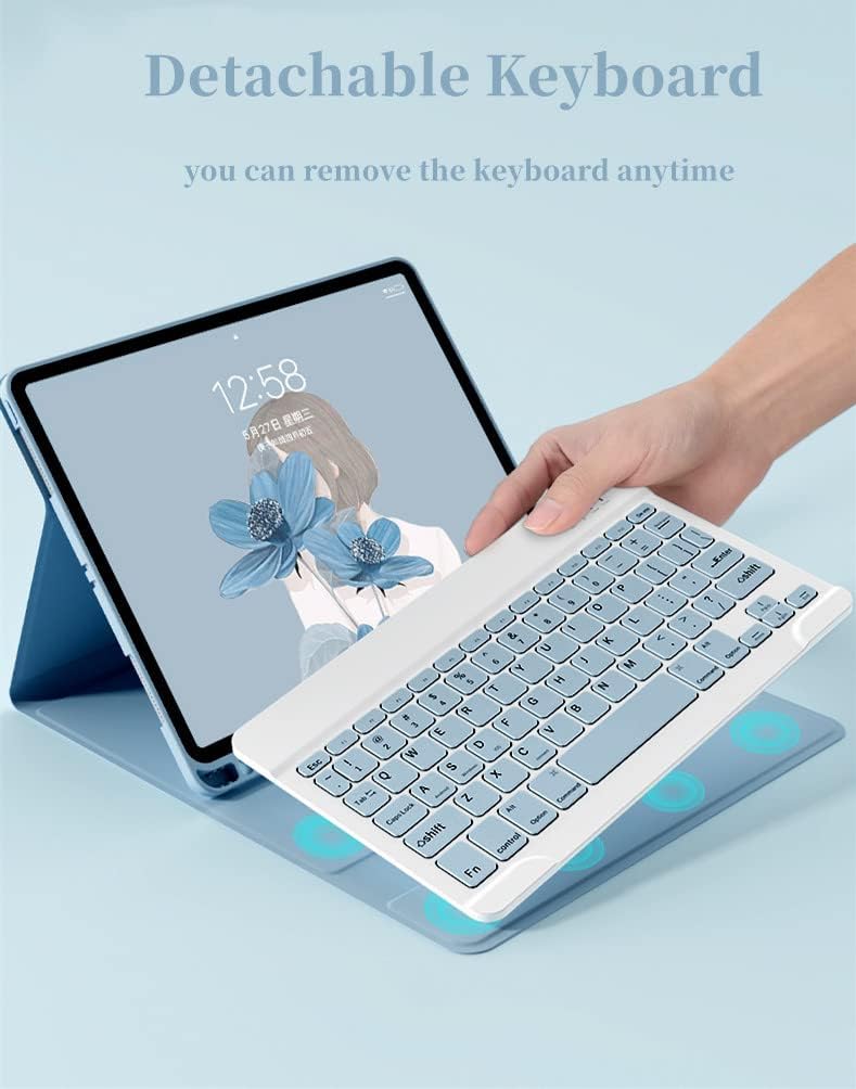 AnMengXinLing Keyboard Case for iPad Air 11 inch (M3 2025/M2 2024) with Mouse, Case for iPad Air 5th/4th Gen with Keyboard Cover with Pencil Holder, Blue
