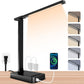 Smart Desk Lamp with 4-in-1 Charging Station (2 AC outlets, Type-C, USB-A Ports), 5 Color temperatures and 5 Brightness Levels, Adjustable gooseneck arm, Eye-Friendly Lighting for desks, bedrooms