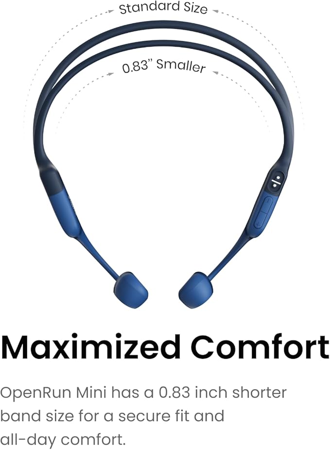 SHOKZ OpenRun Mini - Bone Conduction Headphones,Open-Ear Bluetooth Wireless Sport Headphones for Running & Workout,Sweat Resistant, Long 8H Playtime,Mic,with Hair Band-Blue