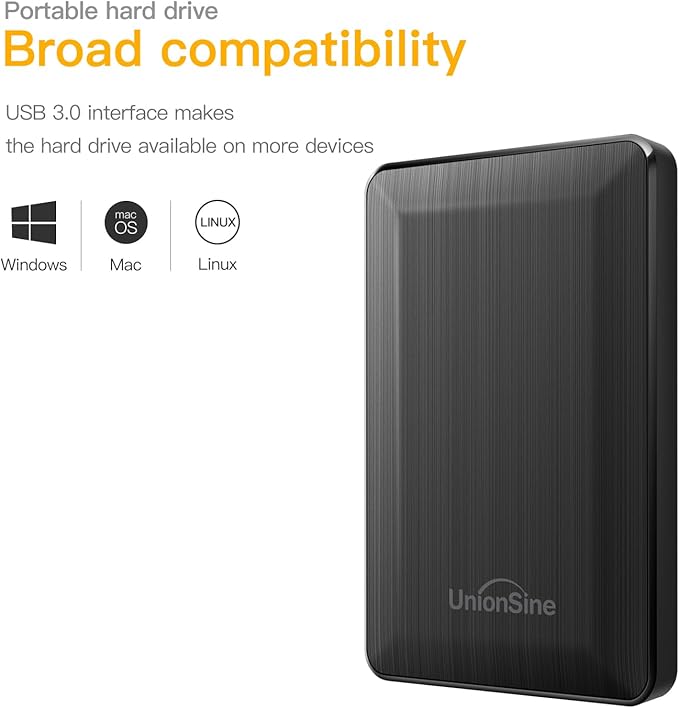 UnionSine 2.5" Portable External Hard Drive 1TB, USB 3.0 Type-C HDD Storage Compatible for PS4, Xbox, PC, Mac, TV, Desktop, Laptop(Black) HD3513