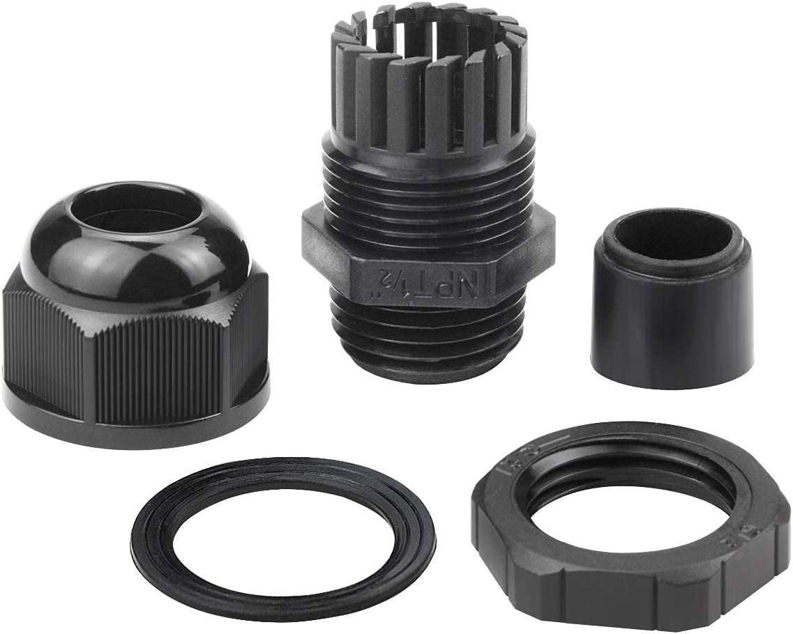 XHF 25 Pcs 3/8" IP68 Strain Relief Nylon Cord Grip NPT Cable Glands Adjustable UL Listed and RoHS Compliant (Black)