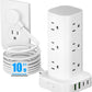 Flat Plug Power Strip Tower Surge Protector, 10FT Flat Extension Cord with Multiple Outlets, 12 AC Outlets, 4 USB Ports (2 USB C) Charging Station for Office Home Dorm Room Travel (White)