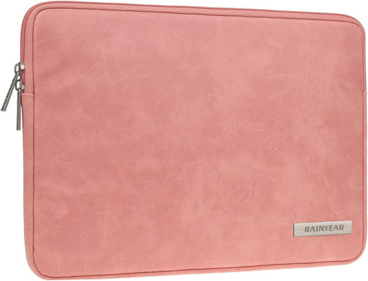 RAINYEAR 15 Inch Laptop Sleeve PU Suede Leather Case Padded Cover Water Resistant Carrying Computer Bag Compatible with 15.4 MacBook Pro/Air, Surface Laptop 3/4 15", New XPS 15 Touch(Coral)