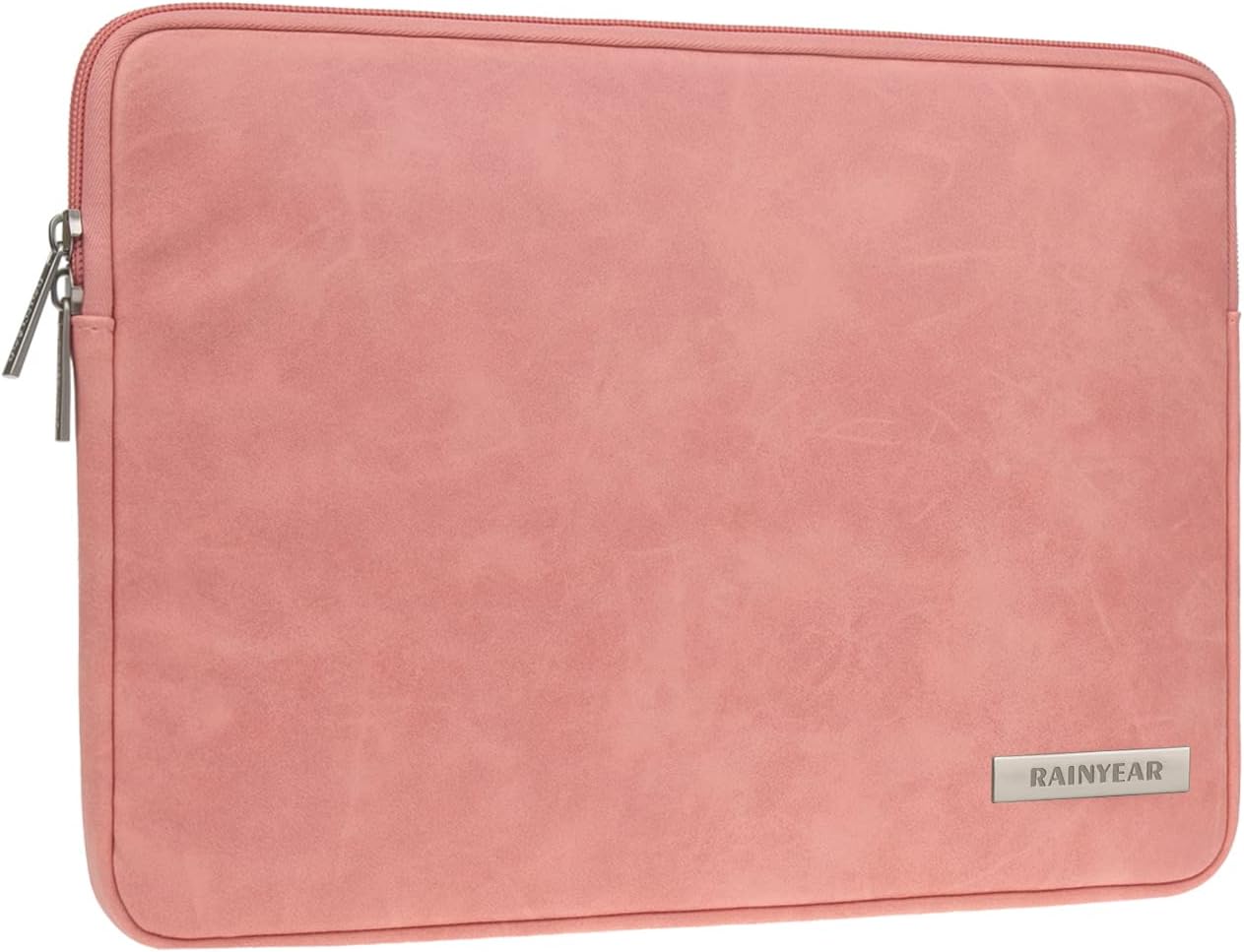 RAINYEAR 15.6 Inch Laptop Sleeve Protective Case PU Suede Leather Zipper Padded Cover Water Resistant Carrying Bag Compatible with 15.6" Notebook Computer Chromebook(Coral)