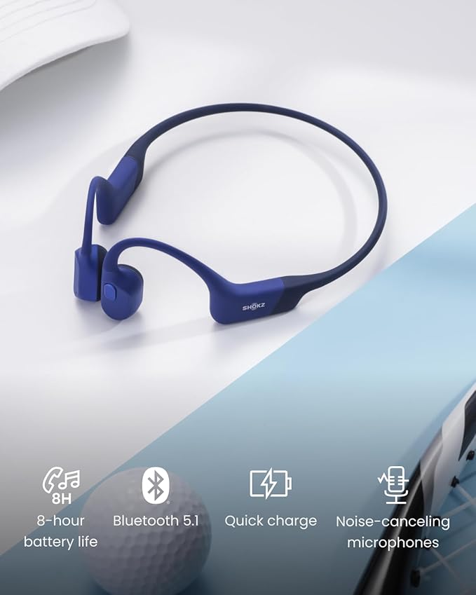 SHOKZ OpenRun Mini - Bone Conduction Headphones,Open-Ear Bluetooth Wireless Sport Headphones for Running & Workout,Sweat Resistant, Long 8H Playtime,Mic,with Hair Band-Blue