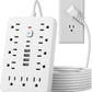 15 FT Flat Plug Surge Protector Power Strip,11 Multiple AC Outlets with 6 USB Ports (2 USB C), 15 Feet Extension Cord, 1250W/10A, One Touch Switch Button, White