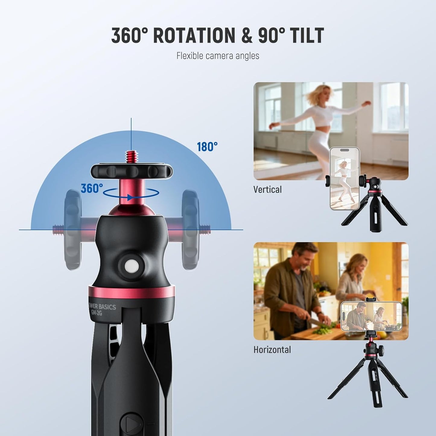 NEEWER Entry Level Version Mini Tripod for Camera, 360° Small Desk Portable DSLR Webcam Cell Phone Mount Holder Stand Selfie Stick Grip Compatible with iPhone Samsung Android Video Recording, GM-2G