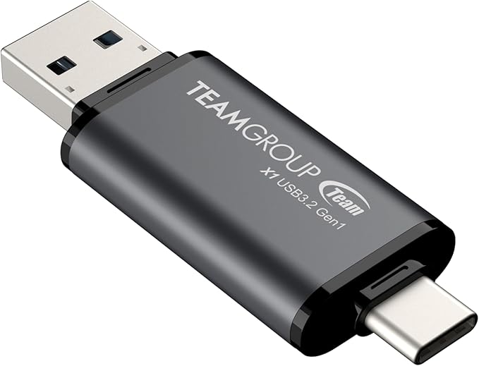 TEAMGROUP X1 64GB USB 100MB/s 3.2 Gen 1 Type A & Type C (3.1/3.0) OTG Dual Interface USB Flash Drive Data Storage Memory Stick Compatible with Smartphone/Tablet/Laptop/PC/MacBook TX1364GC01