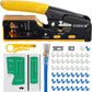 Rj45 Crimp Tool Pass Through Ethernet Crimping Tool kit for 8P-Cat7 Cat6 Cat5 6P Telephone Connector Network Crimp Tool RJ45 Crimper With Cable Tester Covers Connectors Mini Yellow Stripper