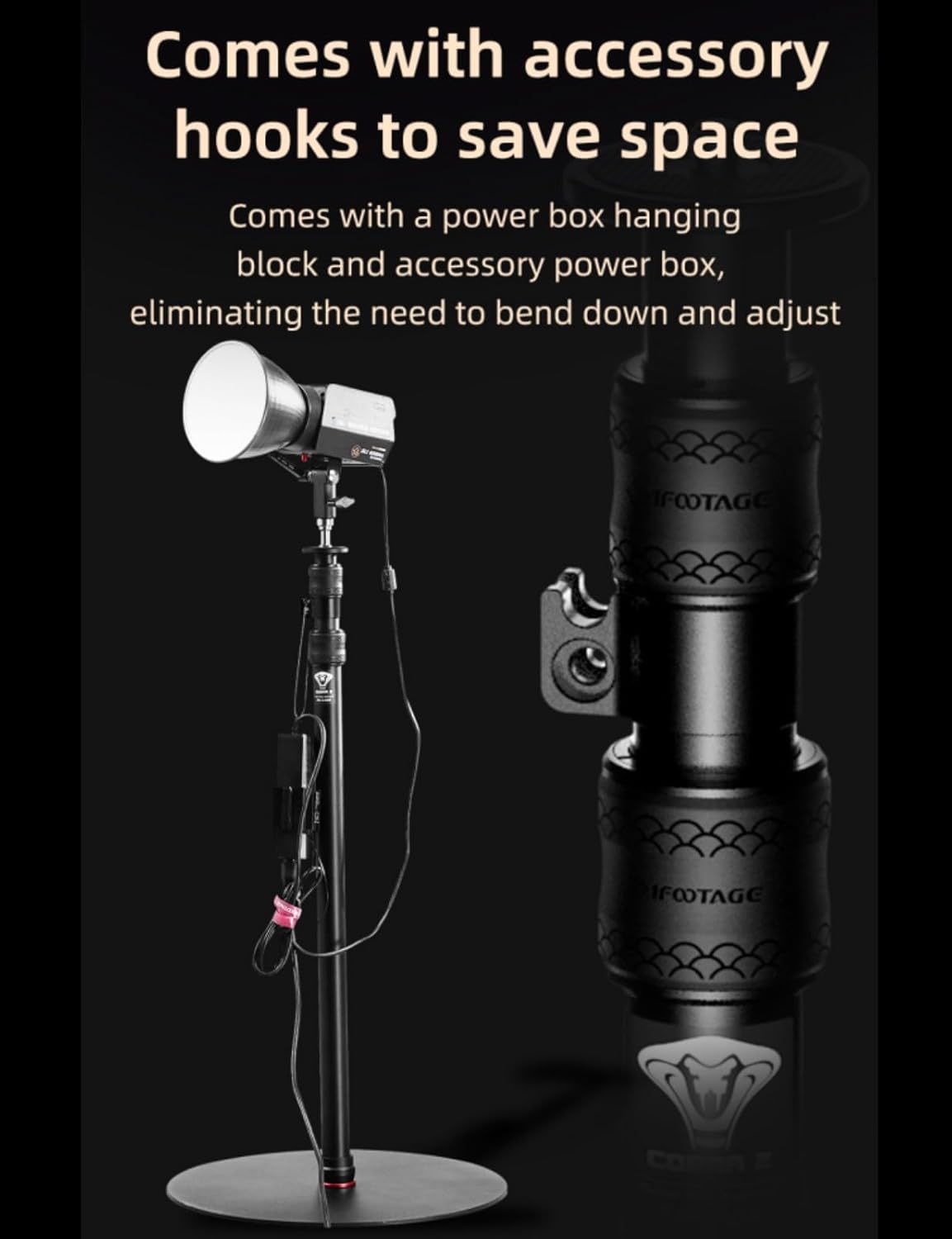 IFOOTAGE Cobra RB-A400,79" Round Base Monopod,Aluminum Photography Light Stand Flat Base for DSLR Camera, Light,Payload 22LBS