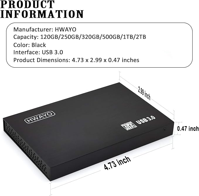 2.5'' 1TB Ultra Slim Portable External Hard Drive USB3.0 HDD Storage for PC/Desktop/Laptop/MacBook/Chromebook/Xbox One (Black)