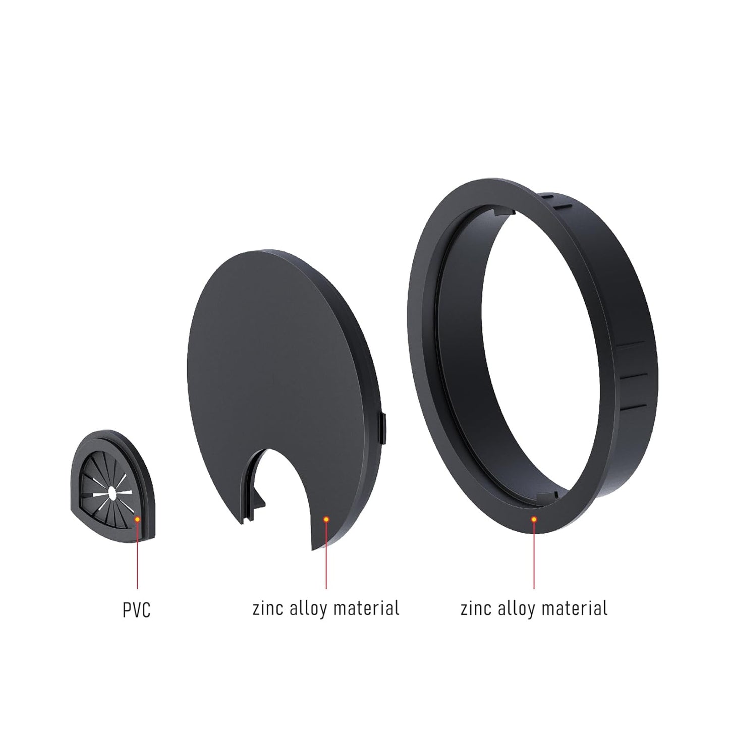 Desk Grommet 2-1/8 Inch 53mm, Zinc Alloy Computer Desk Wire Hole Cover, Office Desktop Cord Cable Hole Metal Ring, Black