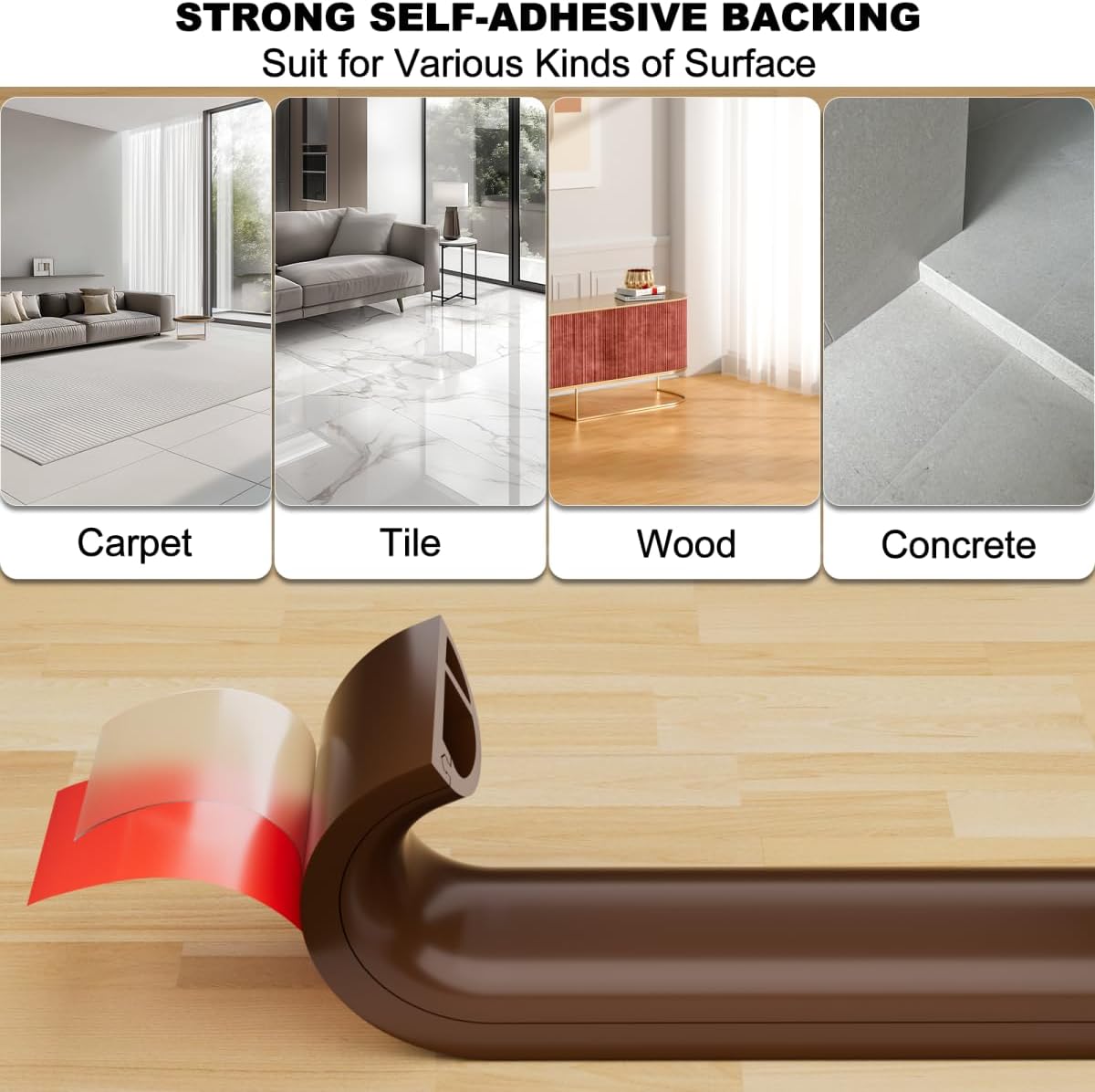4FT Side-Open Extension Cord Covers for Wires on Floor,Silicone Power Cable Protector Cord Hider Management Strip,Hide Electric Wire on Carpet,Chord Runner Protective Safety Wiremold,Brown