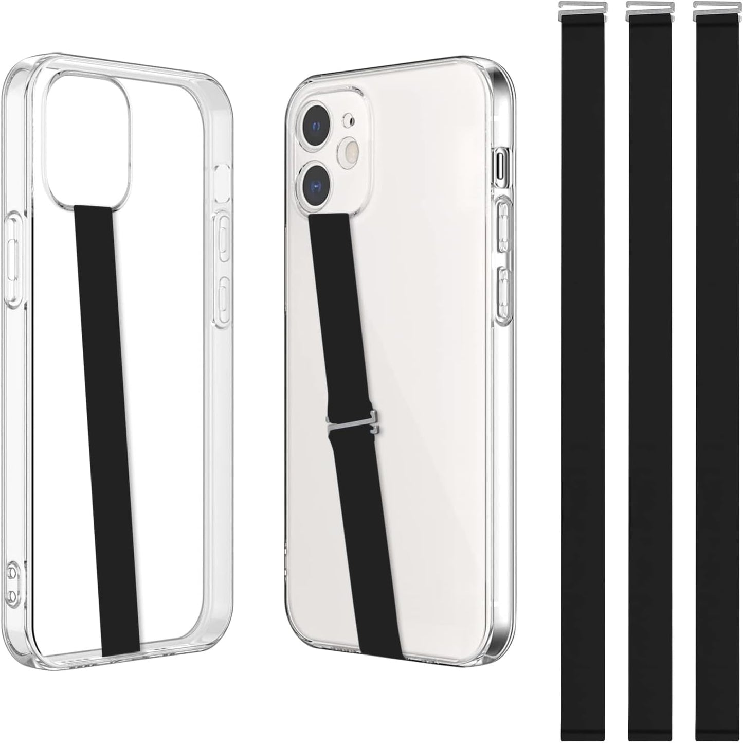 TEAMOLA 3pcs Silicone Phone Grip Holder Strap for iPhone 17/17 Pro/16/16 Pro & Samsung Galaxy S25/S24/S23 - Anti-Slip Finger Loop for Case, Universal Phone Loops for Back of Cell Phones(210, 3 Black)
