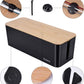 2 Pack Large Cable Management Box – Wooden Style Cord Organizer Box and Cover for TV Wires, Computer, Router, USB Hub and Under Desk Power Strip – Safe ABS Material and Baby-Pets Proof Lock (Black)