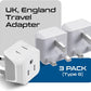 Ceptics UK Travel Plug Adapter, 2 in 1 Type G Adapter, US to UK Adapter, Ireland, Dubai Travel Adapter with Dual USA Inputs, CE, RoHS - HK Outlet Adapter, 3 Pack