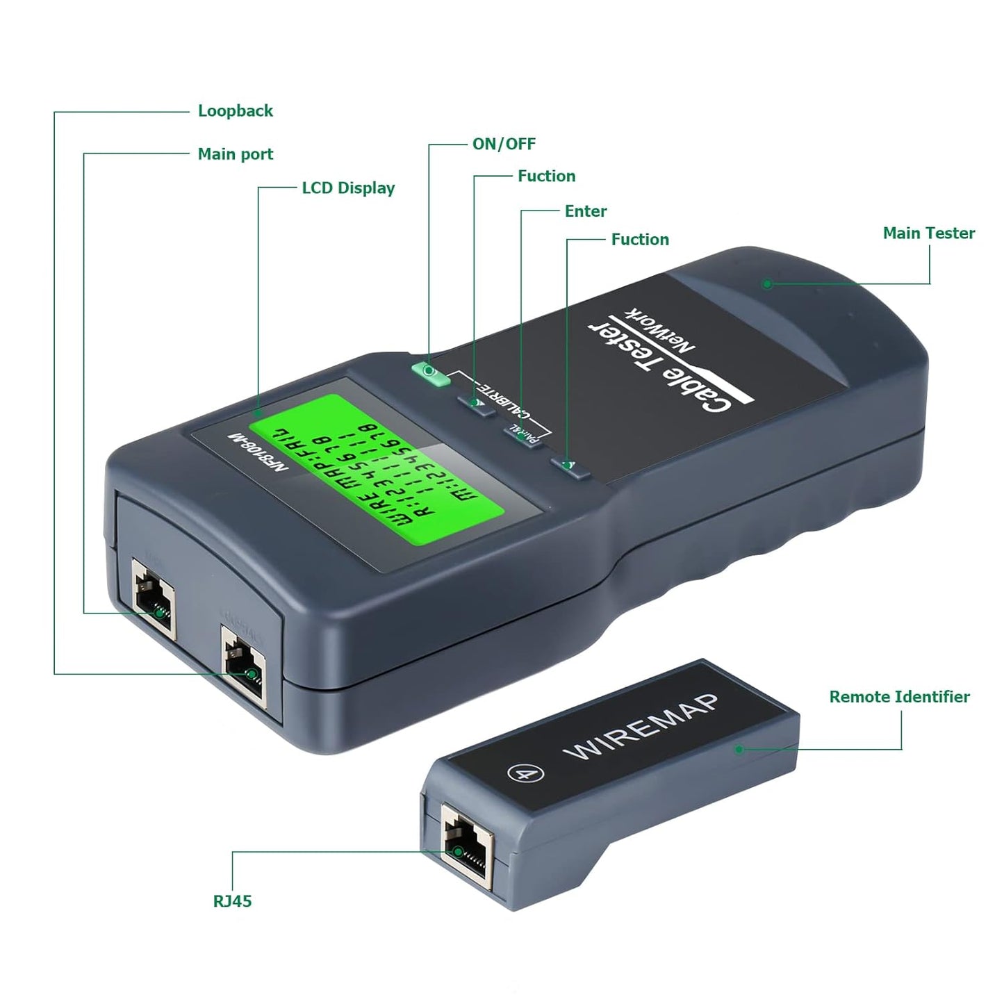 RJ45 Network Cable Tester, VXSCAN 8 Remote Units Network LAN Length Ethernet Cable Tester Kits for Cat5/CAT5e/CAT6/CAT6e - Locate The Breakage Point Length Measurement & Continuity Checking