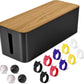 Cable Management Box Large - Wooden Grain Cable Organizer Box to Hide Wires&Power Strips,TV&Desk Computer Wires,with Cable Clips&Reusable Cable Ties for Home&Office(Black)
