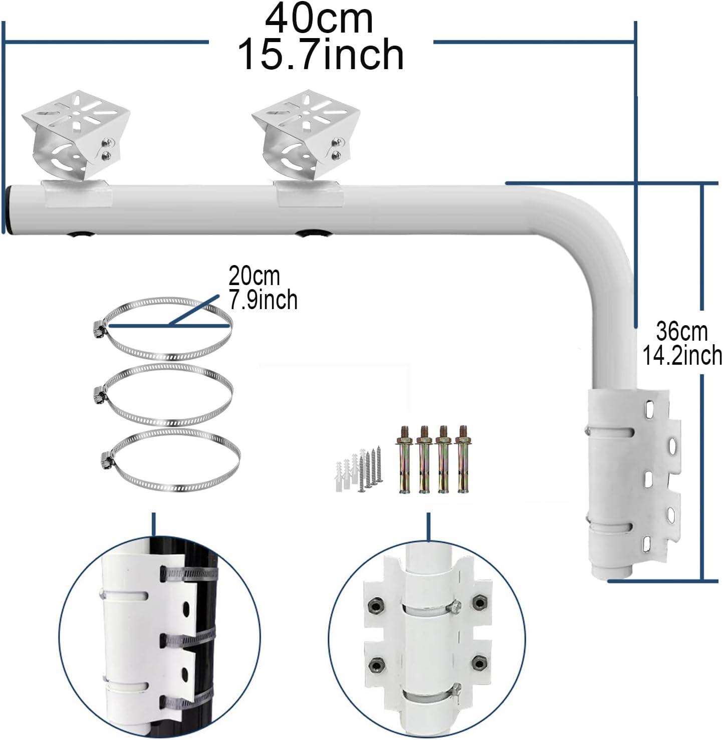 WiTi Heavy Duty Dual Mount 40CM Arm Bracket for Cameras,Long Pole with 2 Mounts for CCTV Security Surveillance System,Project and Home Solution for Indoor and Outdoor