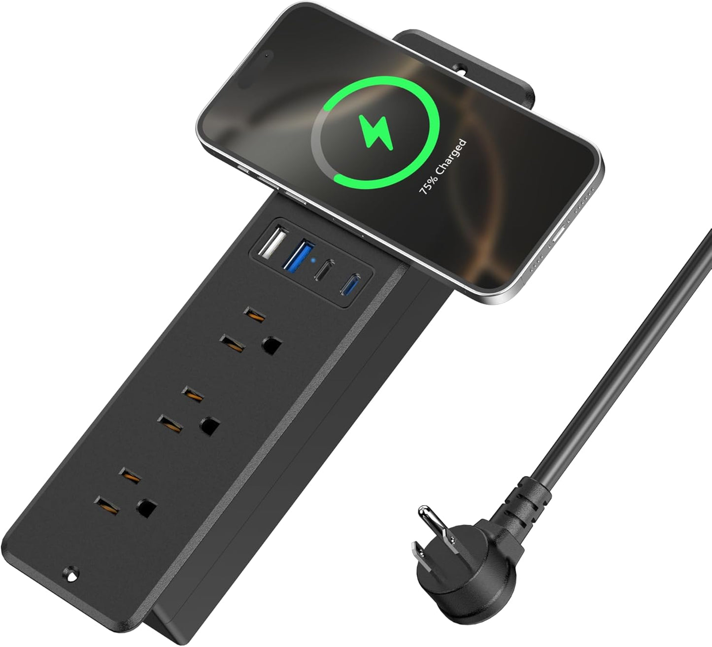 8 in 1 Recessed Power Strip with 15W Wireless Charger, 20W Fast Charging Furniture Outlet, Plug in 3 AC Outlets & 4 USB Ports Flush Mount, 6FT Cord