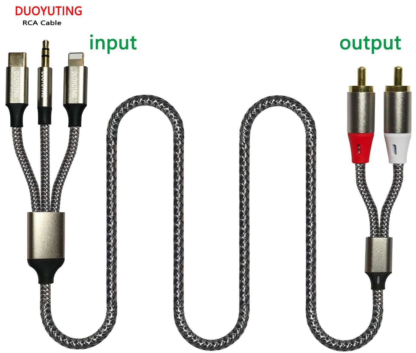 3 in 1 Audio Cable, iOS Phone/3.5mm AUX/USB C to 2 RCA,Stereo Audio Adapter for iPhone/Type C Phone/AUX to Amplifier/Sound Box & Home Theater etc.4.2FT