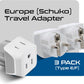 Ceptics Schuko Germany, France Plug Adapter, Dual Input - Ultra Compact Light Weight - Usa to Russia, South Korea Travel Adaptor Plug - Type E/F (3 Pack)