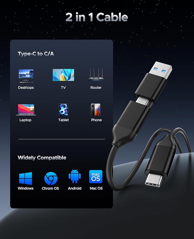 ORICO 256GB External SSD - Ultra-Fast 460MB/s Speed, External Hard Drive with Hanging Hook Design, Plug & Play, USB-C & A 2-in-1 Cable, Portable SSD for USB-C Smartphones, Tablets, Laptops - C5
