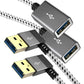 CableCreation USB 3.0 Extension Cable 1FT, [2-Pack] Left Angle USB 3.0 Male to Female Extender Cord, 90 Degree USB 3.0 for VR, PlayStation, Xbox, Keyboard, Space Gray, 0.3M