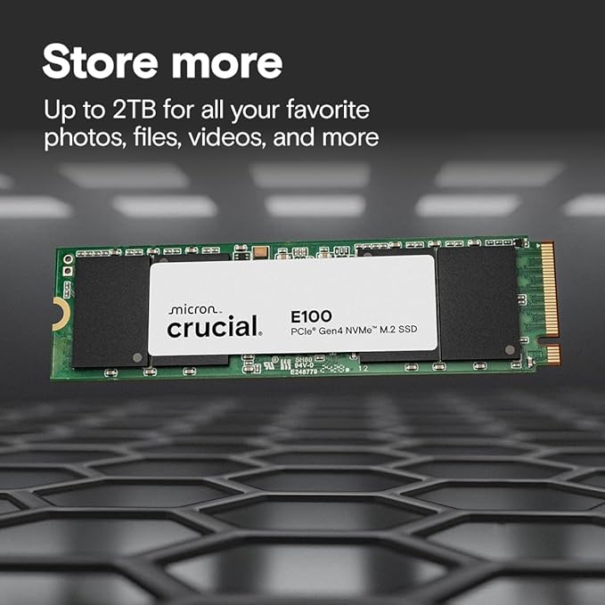 Crucial E100 2TB M.2 NVMe PCIe Gen4 Internal SSD, Up to 5,000MB/s, Laptop & Desktop Compatible - CT2000E100SSD8