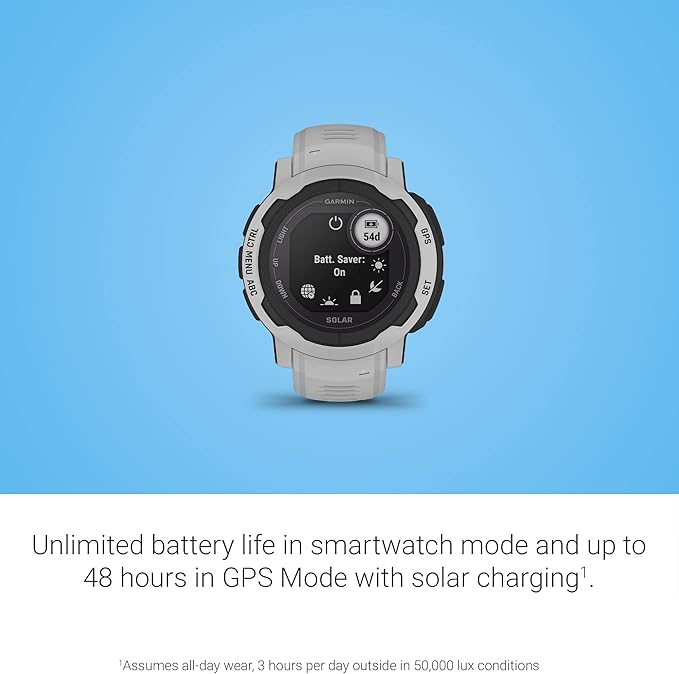 Garmin Instinct 2 Solar, GPS Outdoor Watch, Solar Charging Capabilities, Multi-GNSS Support, Tracbak Routing, Mist Gray (Renewed)
