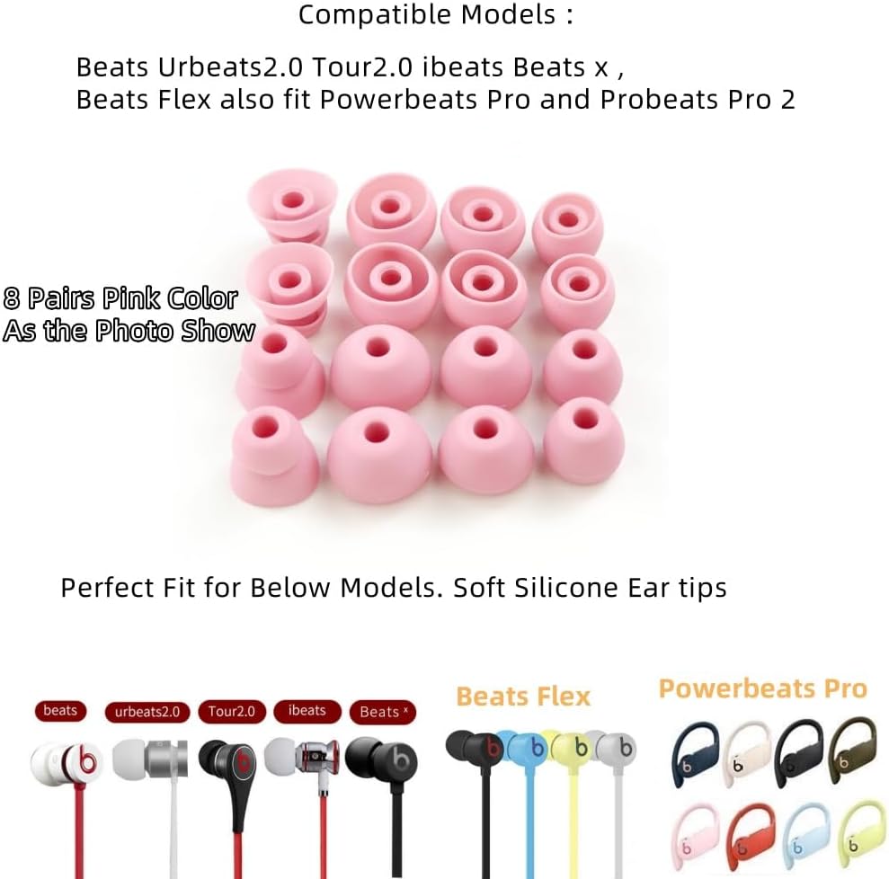 Replacement Ear Tips for Beats Urbeats2.0 Tour2.0 ibeats Beats x, Beats Flex Secure Fit for Powerbeats Pro Silicone Earbuds Washable Sweat-Resistant Noise Isolation 8 Pairs (Coral Pink)