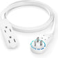 Maximm Cable 3 Ft 360° Rotating Flat Plug Extension Cord/Wire, 16 AWG Multi 3 Outlet Extension Wire, 3 Prong Grounded Wire - White - UL Certified