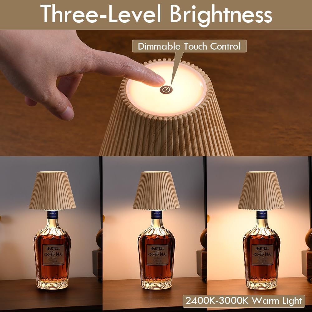 WILIT 2 Pack Wireless Bottle Lamp Shades for Table Lamps, 3 Level Brightness Bottle Lights for Liquor Bottles, Rechargeable Bar Signs for Home Bar,Table Decor for Living Room,Gifts Baskets for Women
